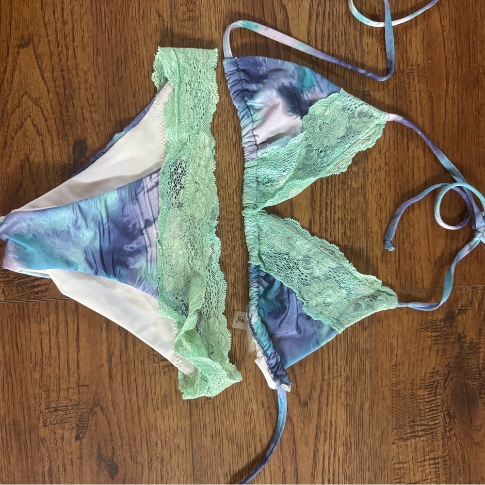 Beach Bunny Green and Blue Lace Bikini Set
